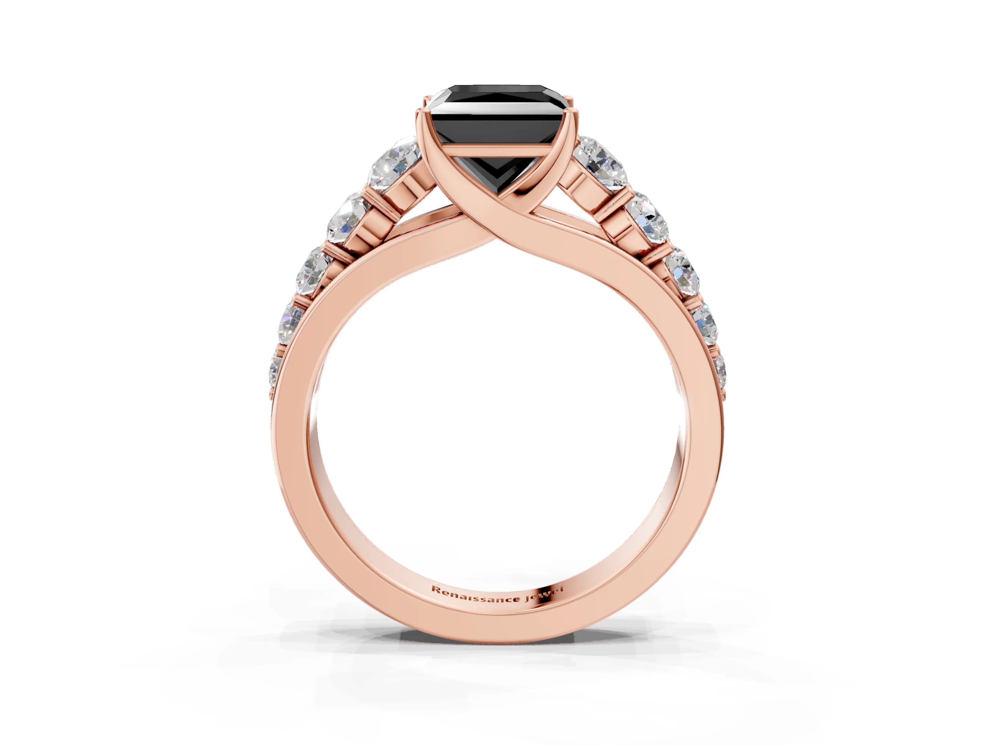 Rose gold Fancy Black Princess Cut Brilliant Diamond Pavé Band with Six-Prong Setting_3