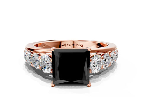Rose gold Fancy Black Princess Cut Brilliant Diamond Pavé Band with Six-Prong Setting