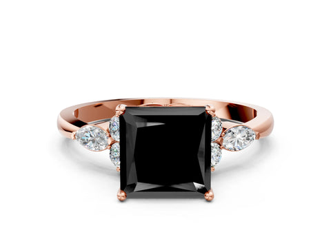 Rose gold Fancy Black Princess Cut Brilliant Diamond Solitaire Ring with Pear Side Stones and Four-Prong Setting_3