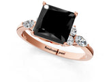 Rose gold Fancy Black Princess Cut Brilliant Diamond Solitaire Ring with Pear Side Stones and Four-Prong Setting_4