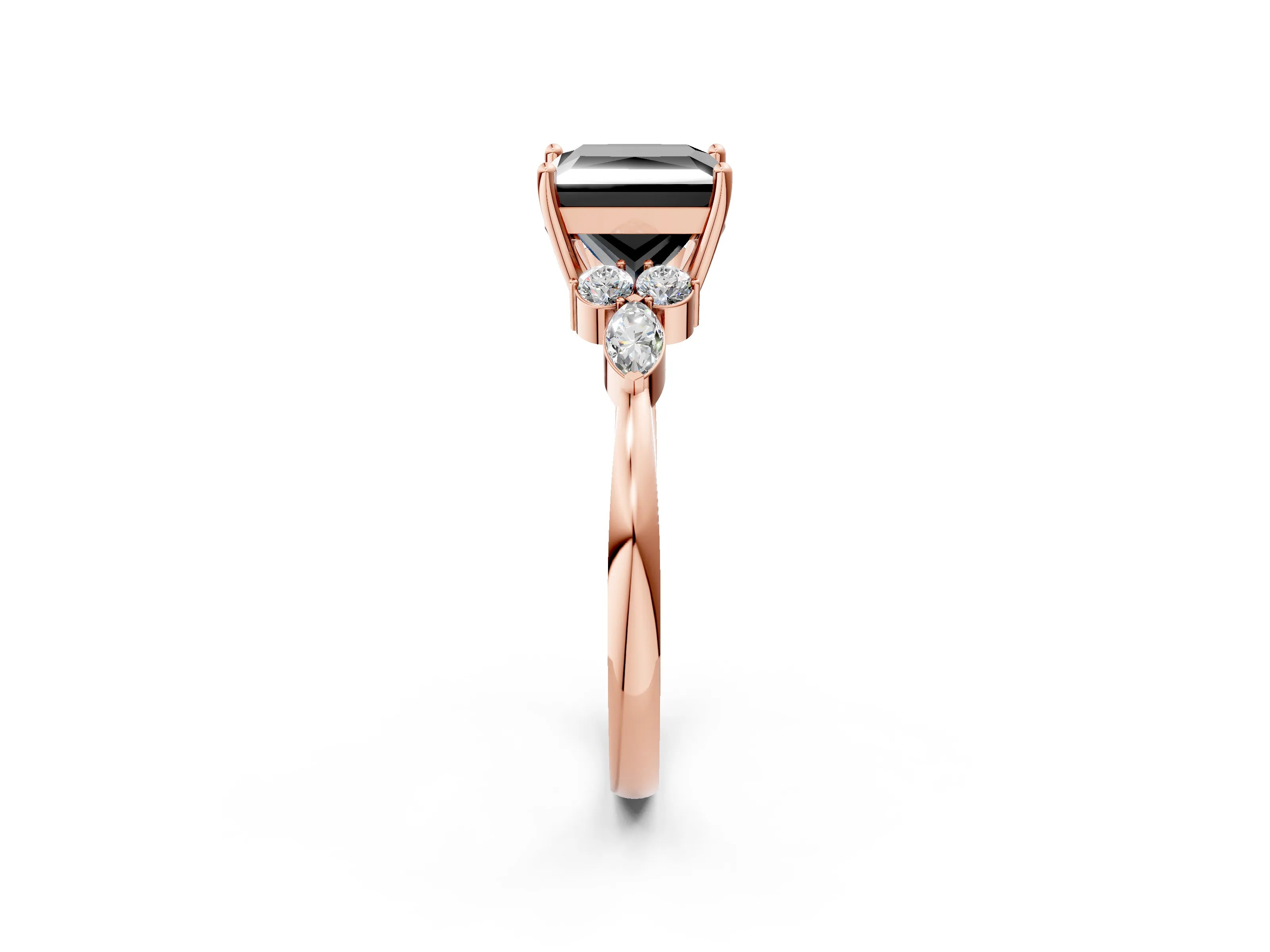 Rose gold Fancy Black Princess Cut Brilliant Diamond Solitaire Ring with Pear Side Stones and Four-Prong Setting_5