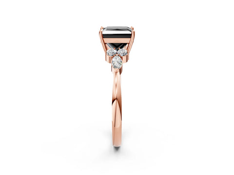 Rose gold Fancy Black Princess Cut Brilliant Diamond Solitaire Ring with Pear Side Stones and Four-Prong Setting_5