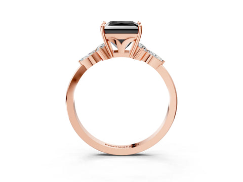 Rose gold Fancy Black Princess Cut Brilliant Diamond Solitaire Ring with Pear Side Stones and Four-Prong Setting_6