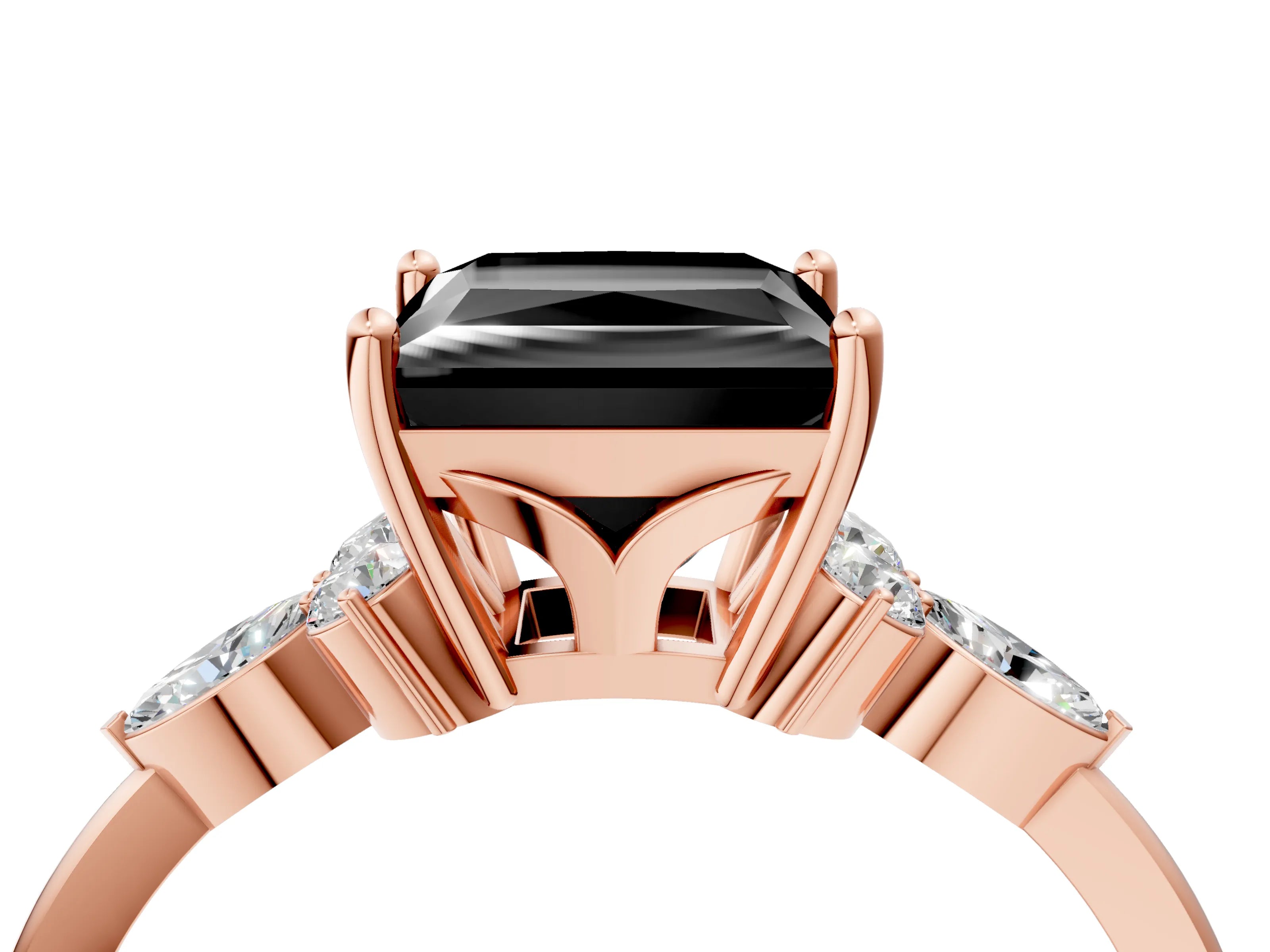 Rose gold Fancy Black Princess Cut Brilliant Diamond Solitaire Ring with Pear Side Stones and Four-Prong Setting_7