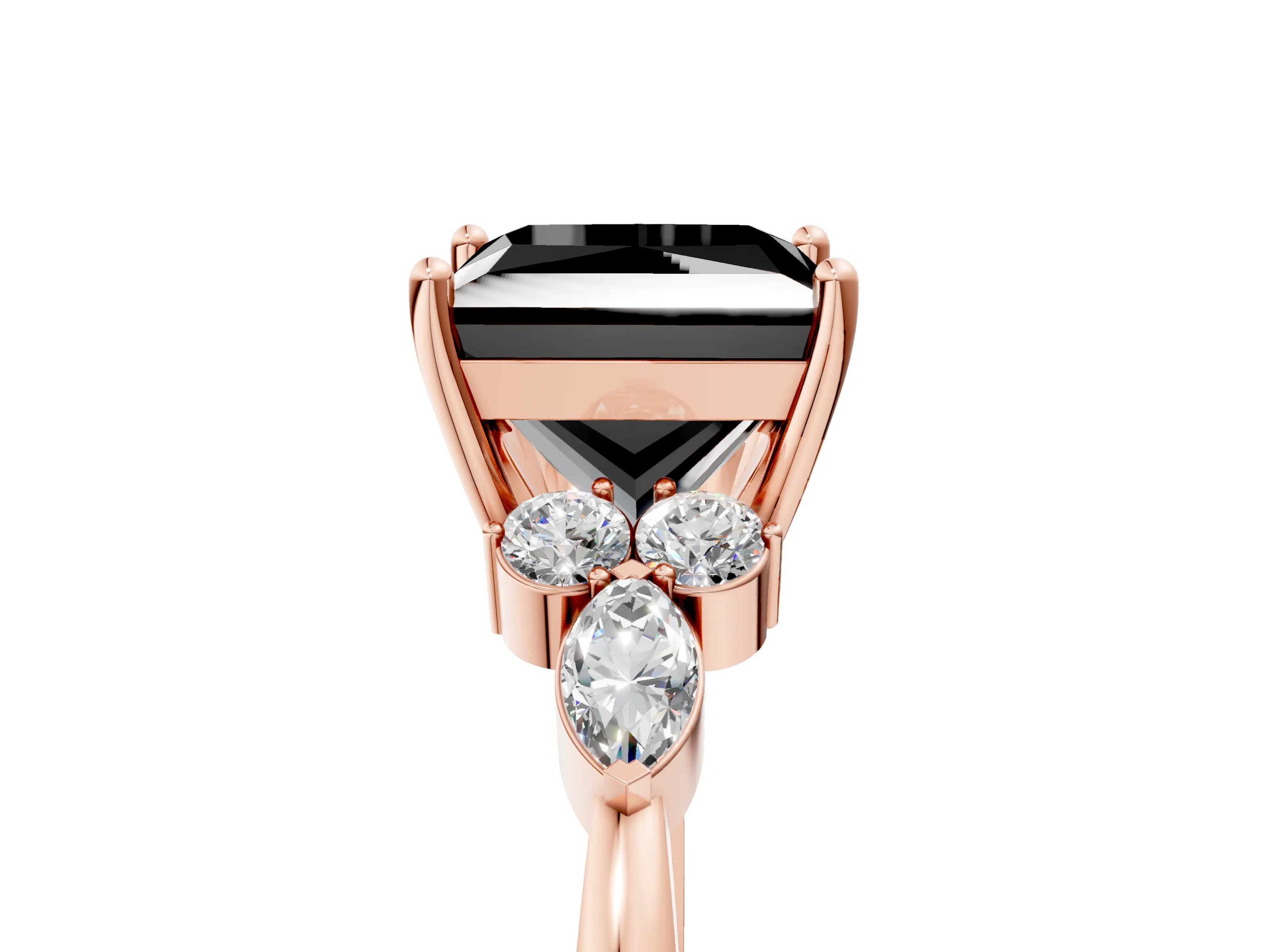 Rose gold Fancy Black Princess Cut Brilliant Diamond Solitaire Ring with Pear Side Stones and Four-Prong Setting_8