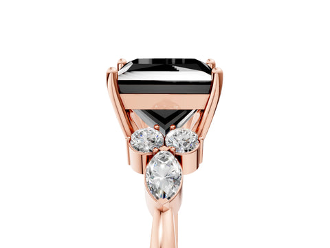 Rose gold Fancy Black Princess Cut Brilliant Diamond Solitaire Ring with Pear Side Stones and Four-Prong Setting_8
