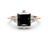 Rose gold Fancy Black Princess Cut Brilliant Diamond with Cluster Setting on a Beaded Band and Four-Prong Setting