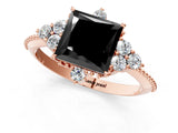 Rose gold Fancy Black Princess Cut Brilliant Diamond with Cluster Setting on a Beaded Band and Four-Prong Setting_1