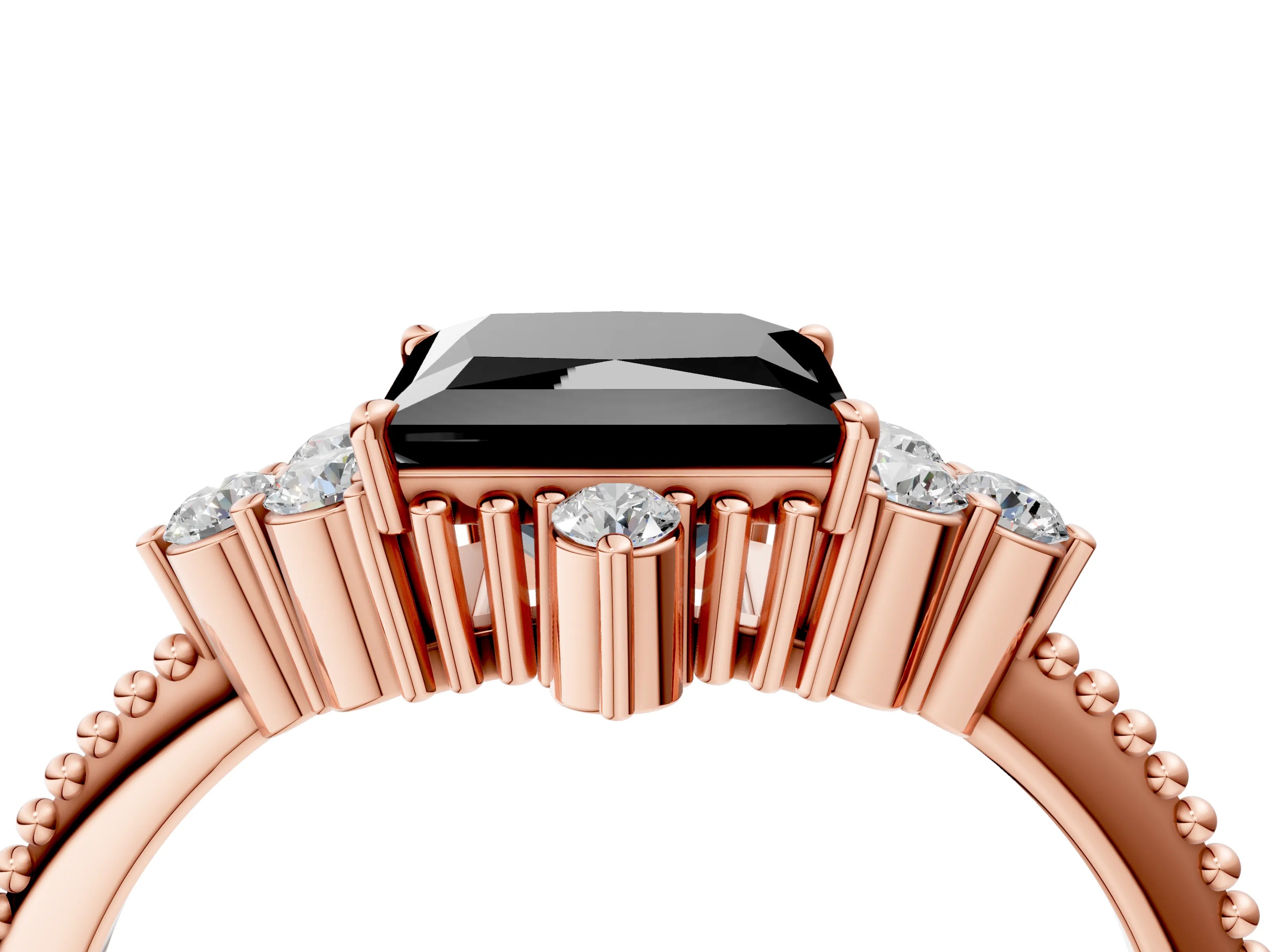Rose gold Fancy Black Princess Cut Brilliant Diamond with Cluster Setting on a Beaded Band and Four-Prong Setting_4