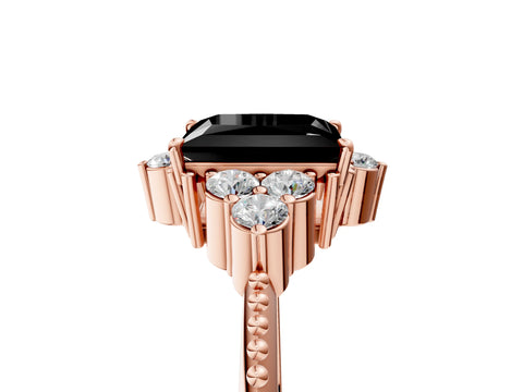 Rose gold Fancy Black Princess Cut Brilliant Diamond with Cluster Setting on a Beaded Band and Four-Prong Setting_5