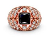 Rose gold Fancy Black Princess Cut Brilliant Halo Pave Diamond Milgrain Ring