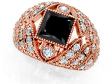 Rose gold Fancy Black Princess Cut Brilliant Halo Pave Diamond Milgrain Ring_1