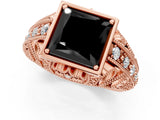 Rose gold Fancy Black Princess Cut Brilliant Milgrain Filigree Diamond Ring with Square Prong Setting_19
