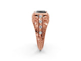 Rose gold Fancy Black Princess Cut Brilliant Milgrain Filigree Diamond Ring with Square Prong Setting_20