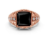 Rose gold Fancy Black Princess Cut Brilliant Milgrain Filigree Diamond Ring with Square Prong Setting_66