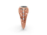 Rose gold Fancy Black Princess Cut Brilliant Milgrain Filigree Diamond Ring with Square Prong Setting_68