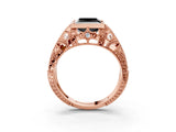 Rose gold Fancy Black Princess Cut Brilliant Milgrain Filigree Diamond Ring with Square Prong Setting_69