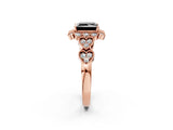 Rose gold Fancy Black Princess Cut Brilliant Milgrain Pave Heart Band Solitaire Ring_2
