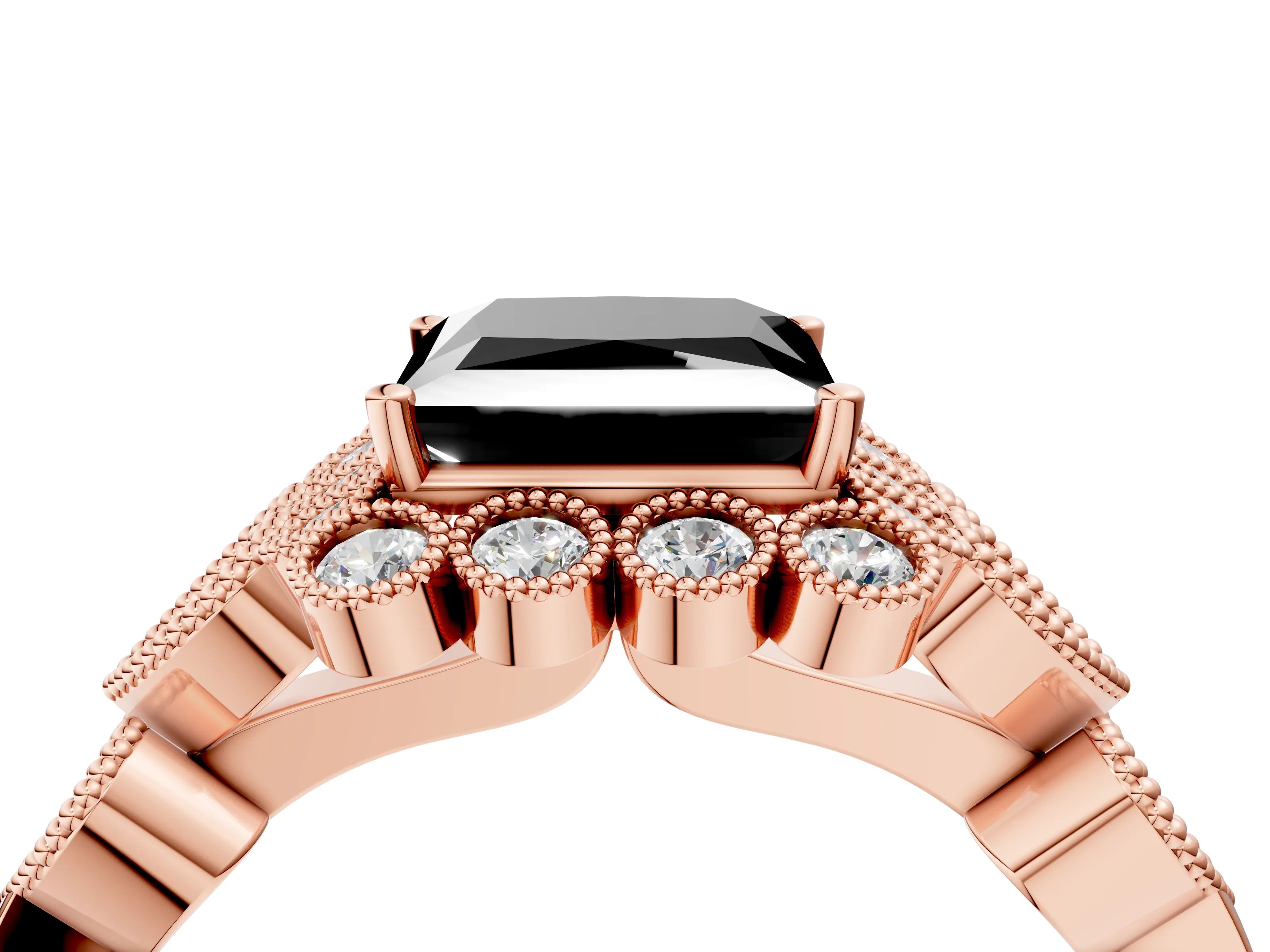 Rose gold Fancy Black Princess Cut Brilliant Milgrain Pave Heart Band Solitaire Ring_4