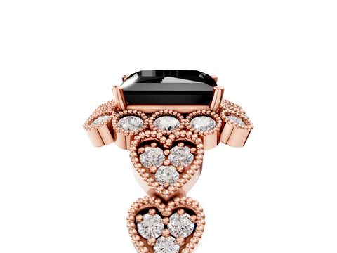 Rose gold Fancy Black Princess Cut Brilliant Milgrain Pave Heart Band Solitaire Ring_5
