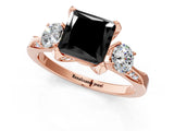 Rose gold Fancy Black Princess Cut Brilliant Three-Stone Diamond Ring with Pavé Band and Four-Prong Setting_16