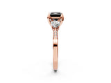 Rose gold Fancy Black Princess Cut Brilliant Three-Stone Diamond Ring with Pavé Band and Four-Prong Setting_17