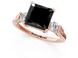 Rose gold Fancy Black Princess Cut Brilliant Three-Stone Pave Band with Four-Prong Setting_1