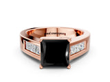 Rose gold Fancy Black Princess Cut Cut Channel Set Solitaire Ring with Four-Prong Setting