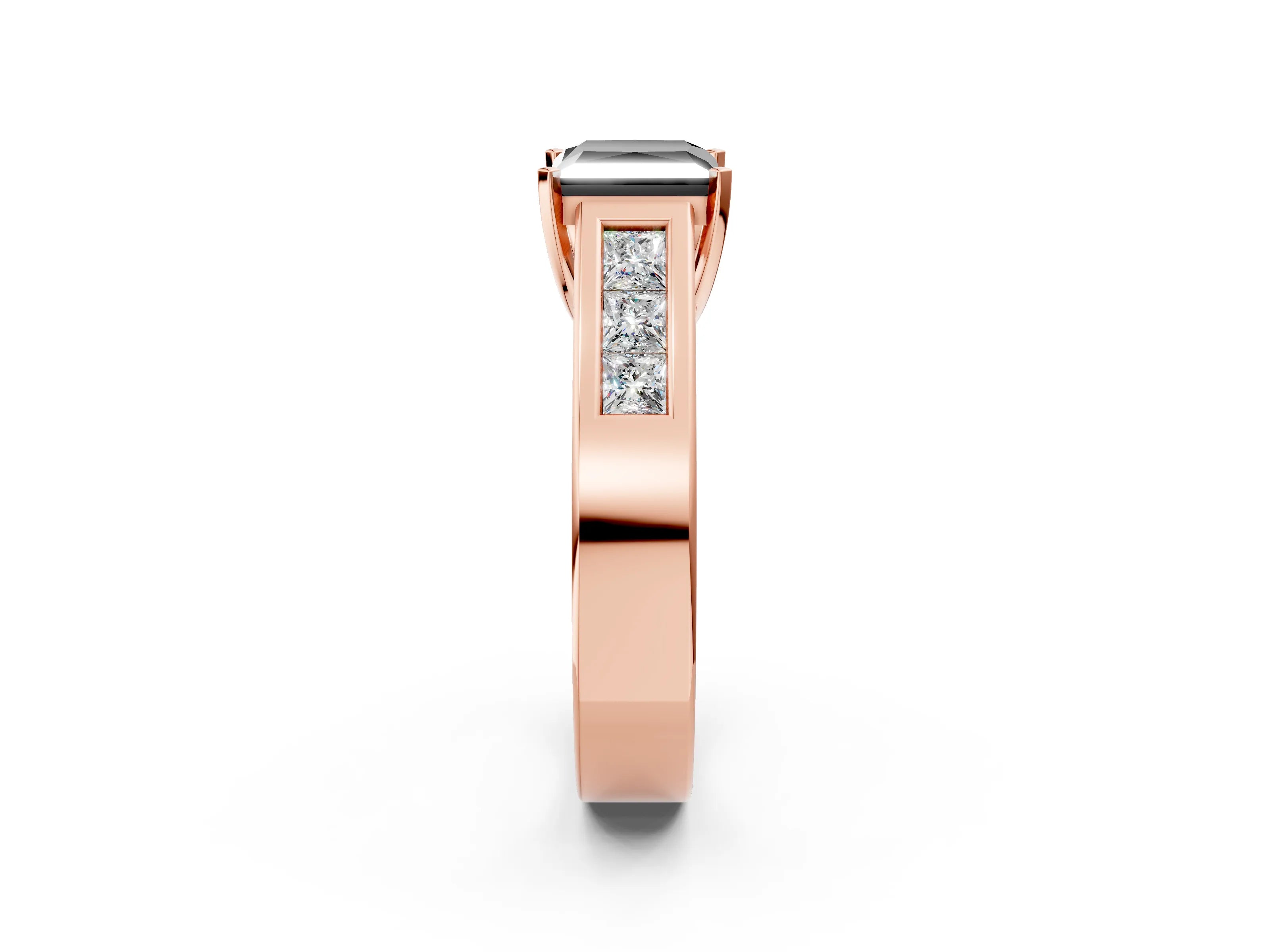 Rose gold Fancy Black Princess Cut Cut Channel Set Solitaire Ring with Four-Prong Setting_2