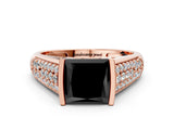 Rose gold Fancy Black Princess Cut Cut Diamond Channel Set Pave Band with Tension Prong Setting