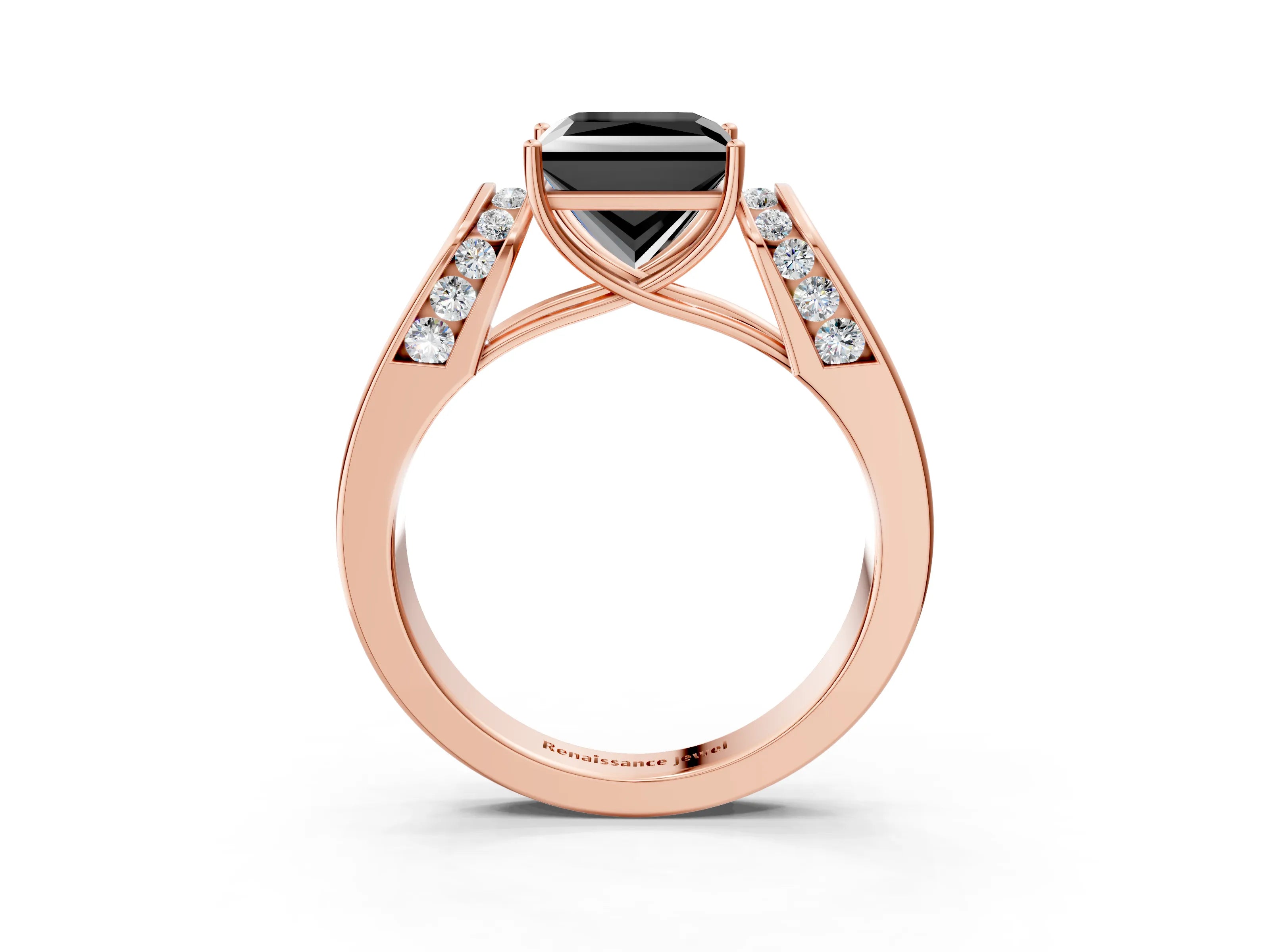 Rose gold Fancy Black Princess Cut Cut Diamond Channel Set Solitaire Ring with Four-Prong Setting_14