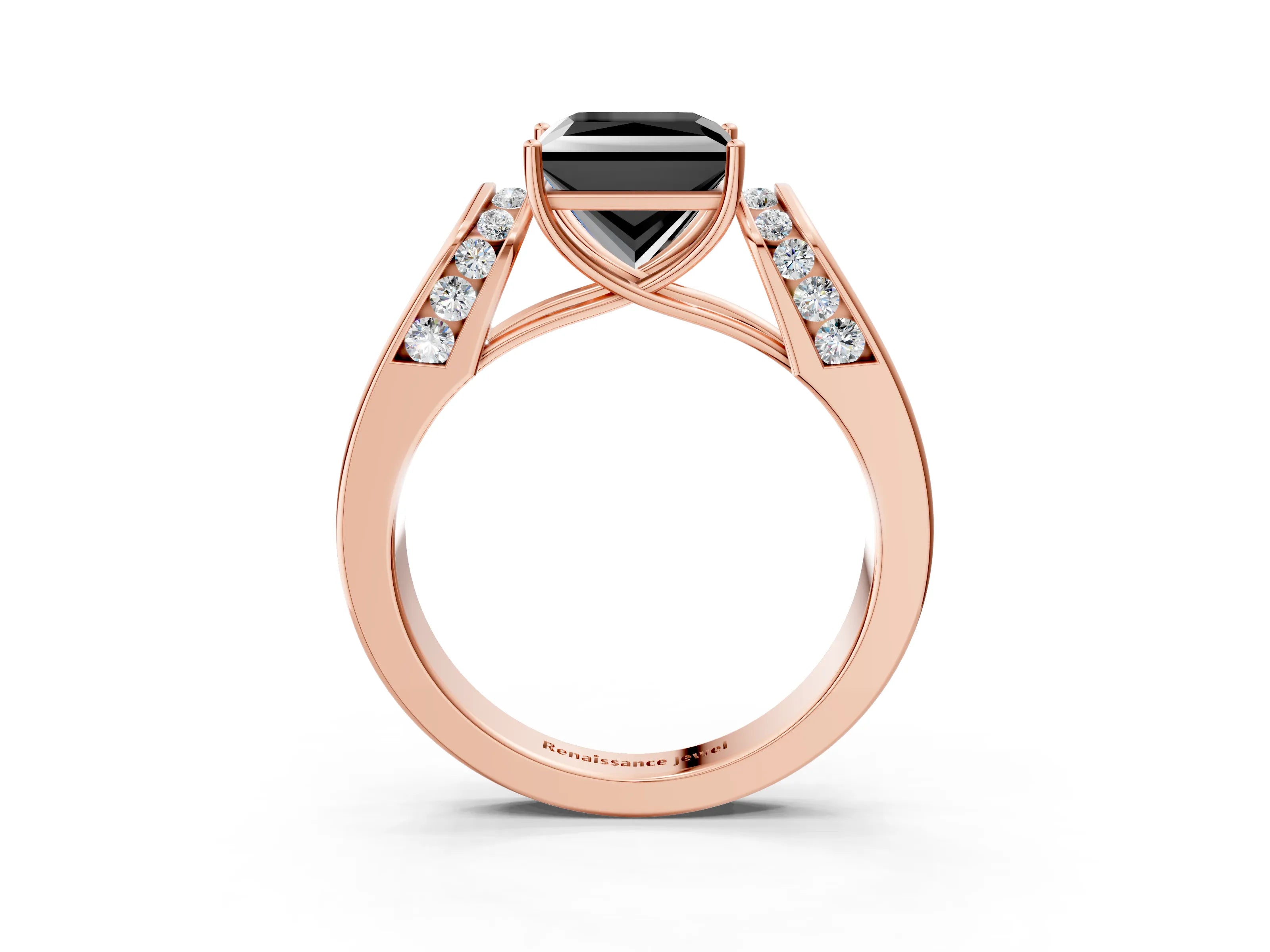Rose gold Fancy Black Princess Cut Cut Diamond Channel Set Solitaire Ring with Four-Prong Setting_26