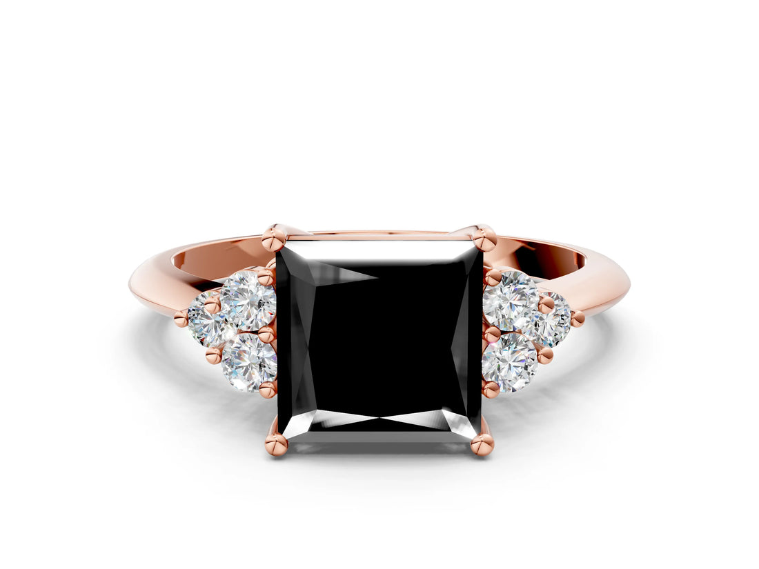 Rose gold Fancy Black Princess Cut Cut Diamond Cluster Ring with Solitaire Band and Four-Prong Setting_12