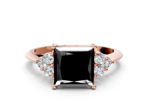 Rose gold Fancy Black Princess Cut Cut Diamond Cluster Ring with Solitaire Band and Four-Prong Setting_12