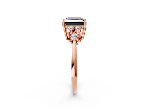 Rose gold Fancy Black Princess Cut Cut Diamond Cluster Ring with Solitaire Band and Four-Prong Setting_14