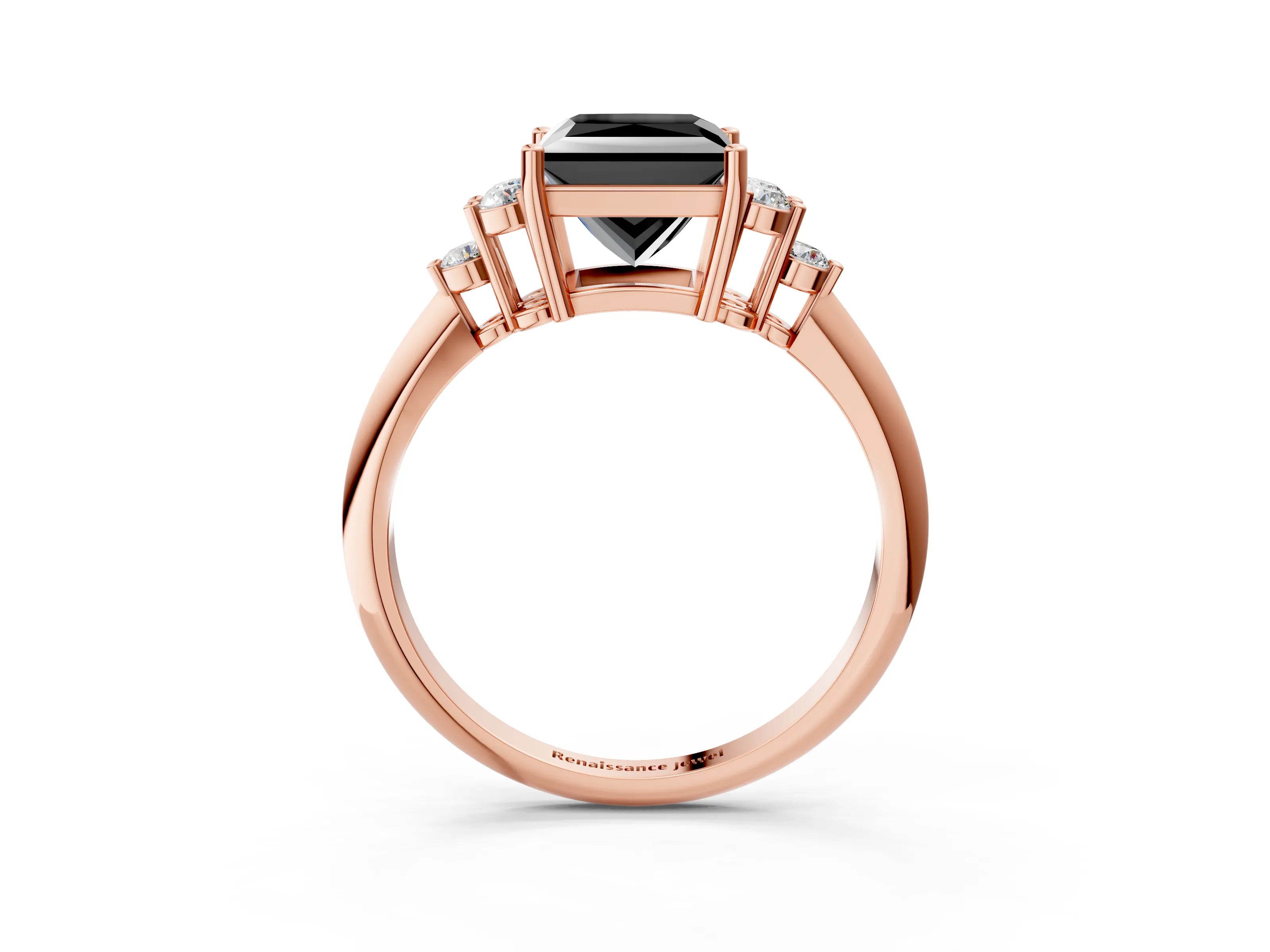 Rose gold Fancy Black Princess Cut Cut Diamond Cluster Ring with Solitaire Band and Four-Prong Setting_15