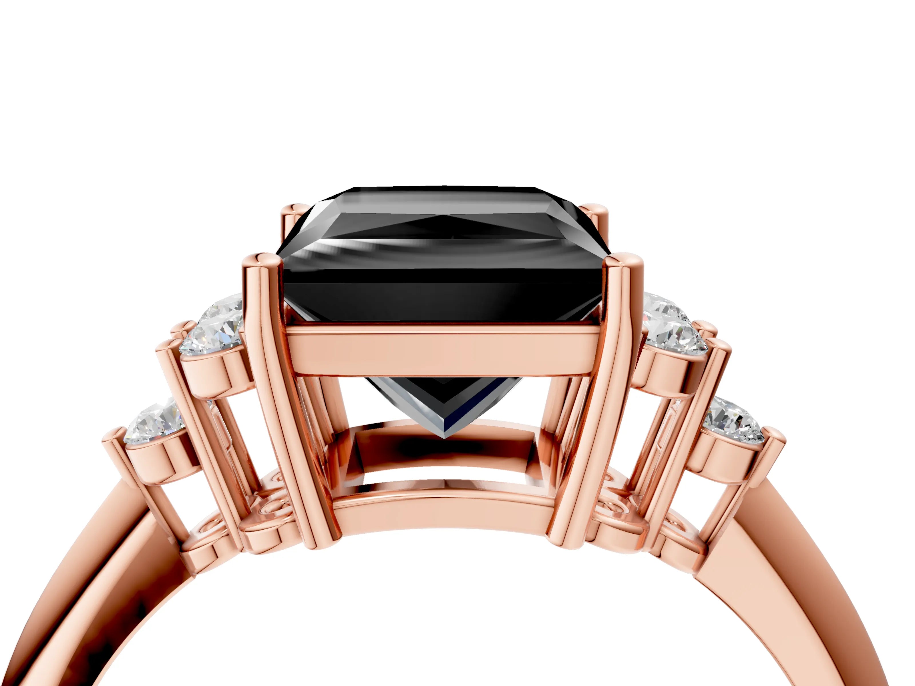 Rose gold Fancy Black Princess Cut Cut Diamond Cluster Ring with Solitaire Band and Four-Prong Setting_16