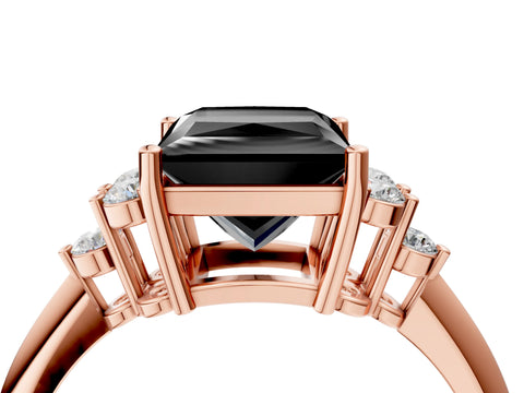 Rose gold Fancy Black Princess Cut Cut Diamond Cluster Ring with Solitaire Band and Four-Prong Setting_16