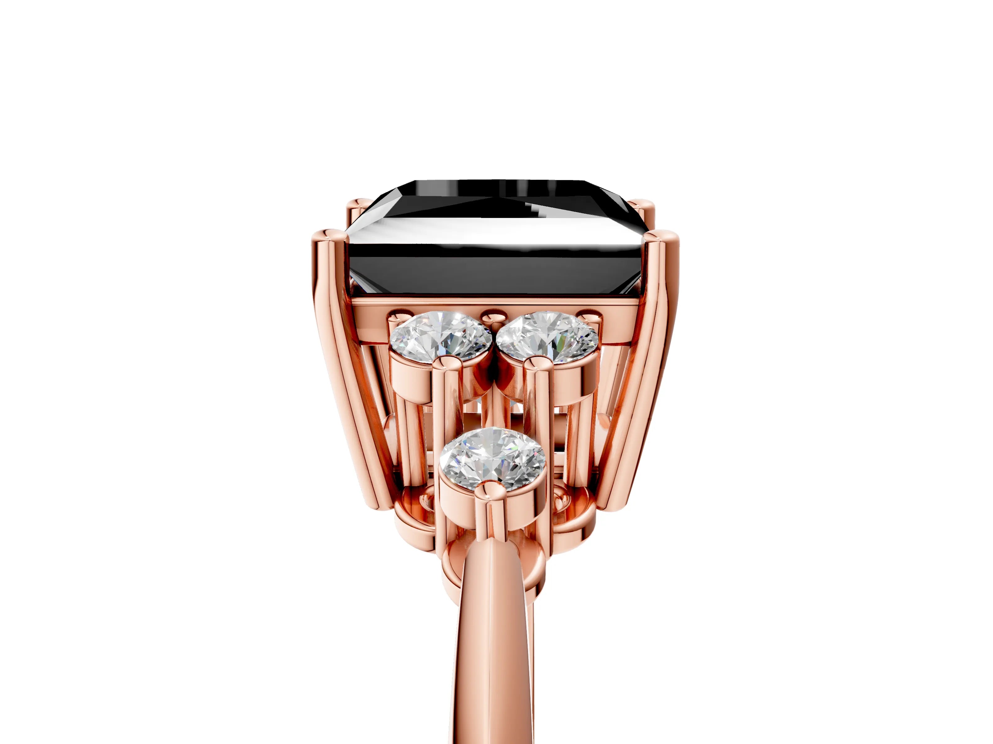Rose gold Fancy Black Princess Cut Cut Diamond Cluster Ring with Solitaire Band and Four-Prong Setting_17