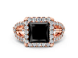 Rose gold Fancy Black Princess Cut Cut Diamond Halo Engagement Ring with Open Split Pavé Band