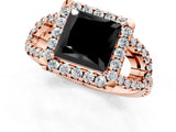 Rose gold Fancy Black Princess Cut Cut Diamond Halo Engagement Ring with Open Split Pavé Band_1