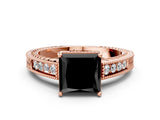 Rose gold Fancy Black Princess Cut Cut Diamond Milgrain Pave Band Four-Prong Setting Ring_3