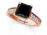 Rose gold Fancy Black Princess Cut Cut Diamond Milgrain Pave Band Four-Prong Setting Ring_4