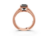 Rose gold Fancy Black Princess Cut Cut Diamond Milgrain Pave Band Four-Prong Setting Ring_6