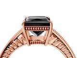 Rose gold Fancy Black Princess Cut Cut Diamond Milgrain Pave Band Four-Prong Setting Ring_7