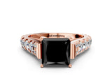 Rose gold Fancy Black Princess Cut Cut Diamond Pavé Band Solitaire with Four-Prong Setting