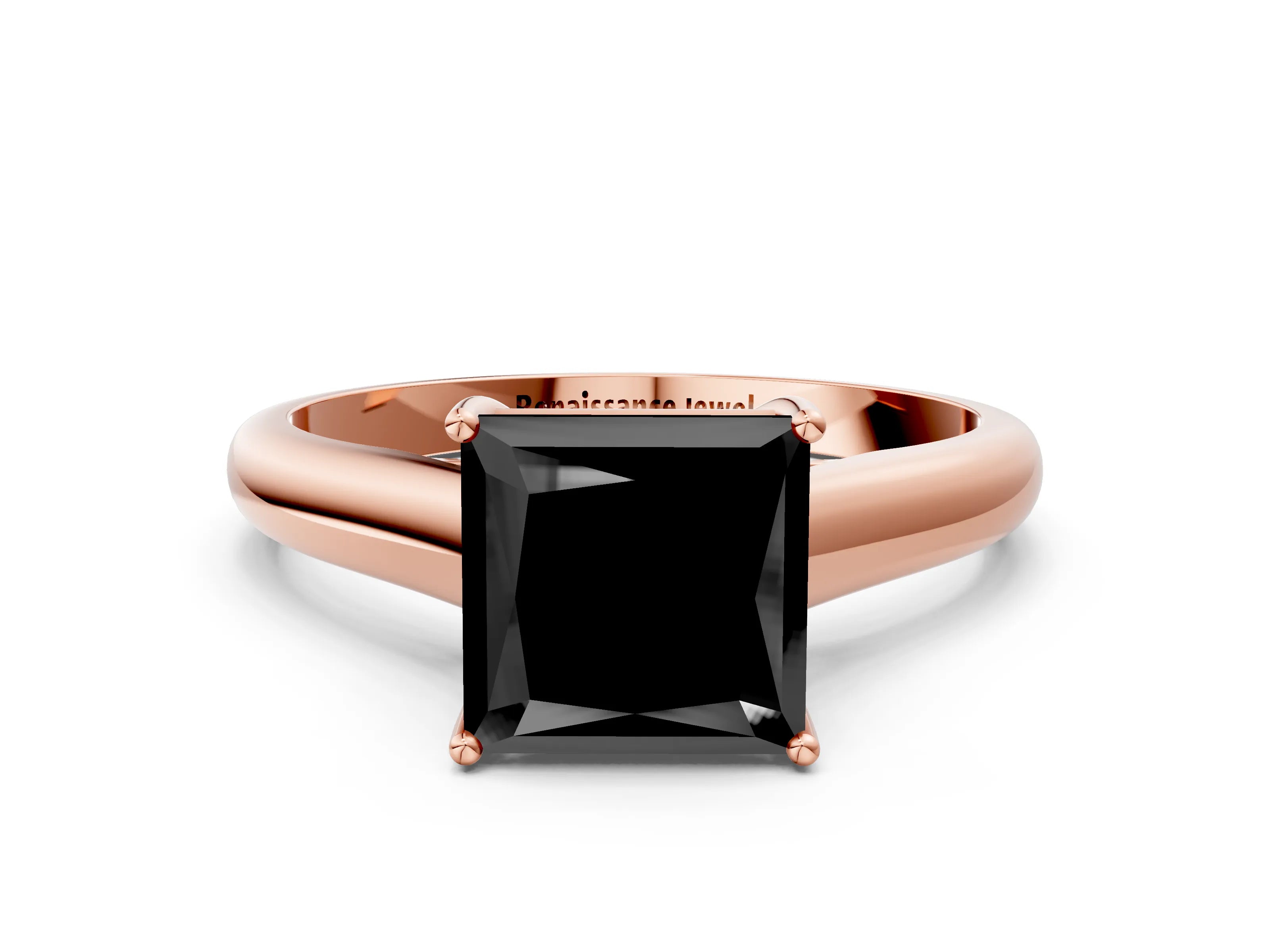 Rose gold Fancy Black Princess Cut Cut Diamond Solitaire Engagement Ring with Tapered Plain Band and Four-Prong Setting