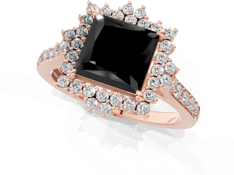 Rose gold Fancy Black Princess Cut Cut Diamond Sunburst Halo Engagement Ring with Pavé Band_1