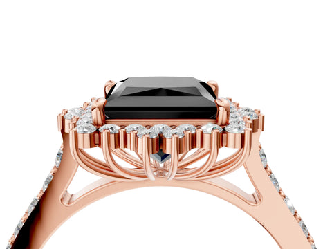 Rose gold Fancy Black Princess Cut Cut Diamond Sunburst Halo Engagement Ring with Pavé Band_4