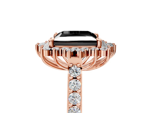 Rose gold Fancy Black Princess Cut Cut Diamond Sunburst Halo Engagement Ring with Pavé Band_5
